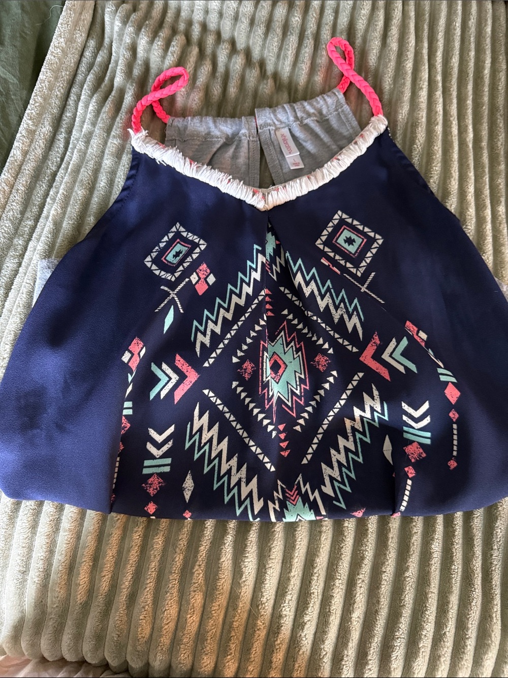 Xhilaration Navy Aztec Tank Top with Pink Braided Straps